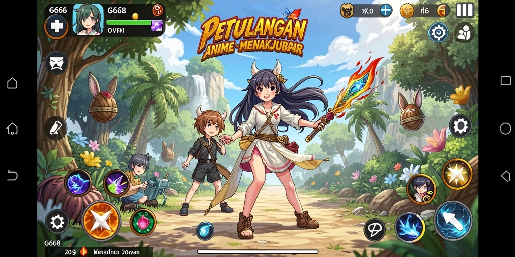 Tampilan gameplay menarik dari G668 yang penuh warna dan karakter anime.