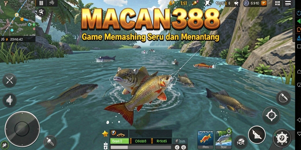 Tampilan gameplay menarik dari MACAN388 saat memancing ikan di laut lepas.