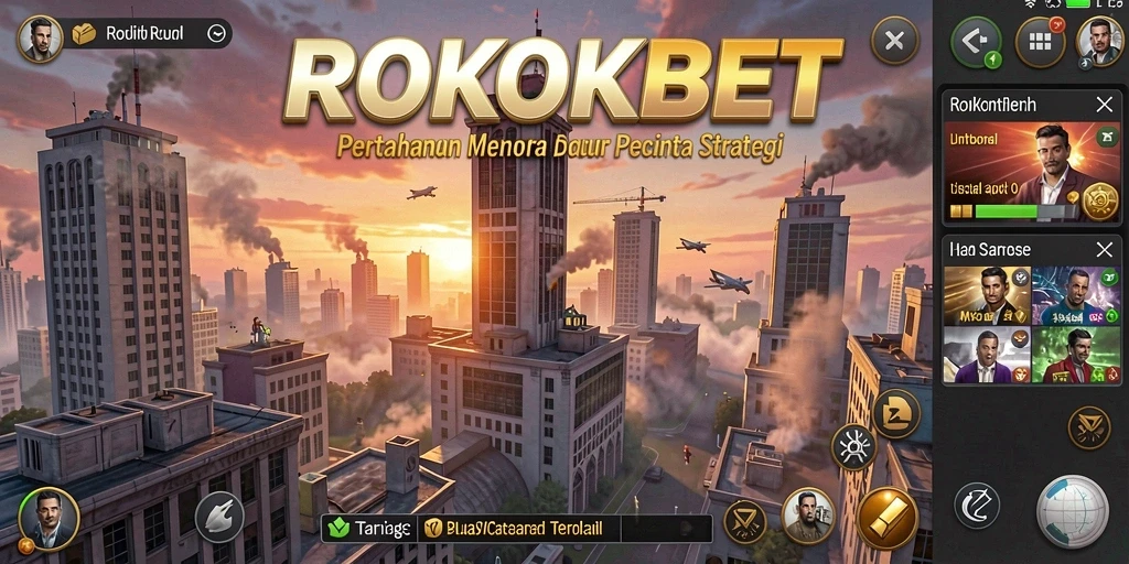 Tampilan gameplay ROKOKBET yang mendebarkan dalam pertahanan menara.